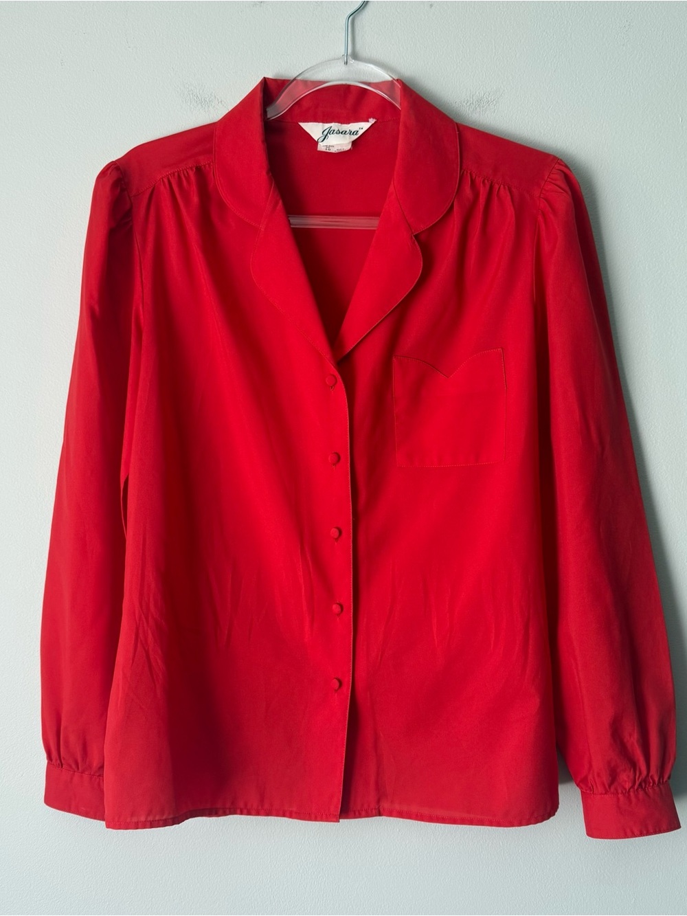 Jasara Red Button-Front Long Sleeve Blouse